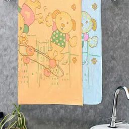 FABINALIV Yellow & Blue 2 Printed Cotton 420 GSM Bath Towel-image-43