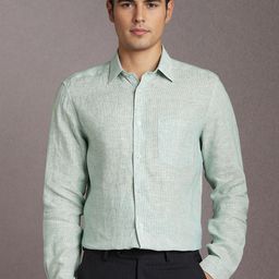 Louis Philippe Pinstripes Striped Spread Collar Linen Formal Shirt-image-61