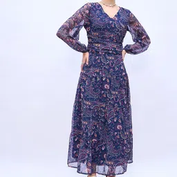 Styli Print Bishop Sleeve A-Line Maxi Dress-image-2