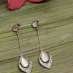 Soniya Crafts Korean Gold-Plated Cubic Zirconia Studded Contemporary Drop Earrings-image-90