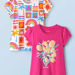 Honeyhap Boys Pack of 2 Floral Printed Bio Finish Round Neck Cotton T-shirts-image-24