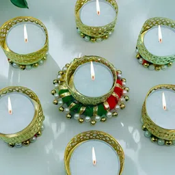 GADINFASHION Gold-Toned & Green 7 Pieces Tealight Candle Metal Holder-13