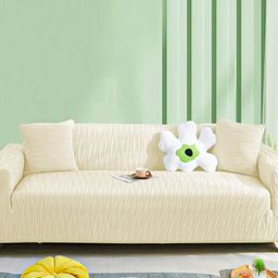 Lukzer Yellow Printed Polyester 1 Piece Sofa Cover With Arms-16