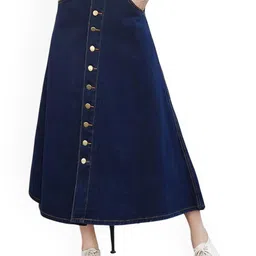 Tripursundari Fashion Women Dyed Buttoned A-Line Maxi Skirt-image-45