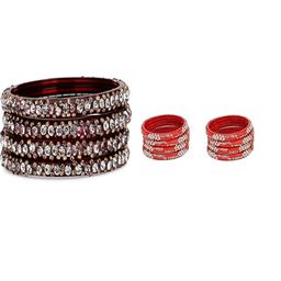 SOMIL Set Of 12 Maroon,red Alloy Bangles-image-38