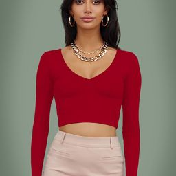 Dream Beauty Fashion V-Neck Fitted Crop Top-image-80