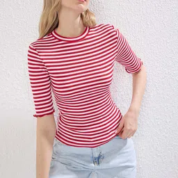 Trendyol Women Striped Cotton Regular Top-image-76