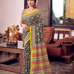 Chandbaali Ajrak Block Printed Pure Cotton Traditional Bagru Saree-12