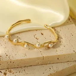 DressBerry Stainless Steel Gold-Plated Pearls Cuff Bracelet-18