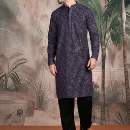 Sangria Chic Geometric Pattern Chikankari Kurta With Sequin-picture-3
