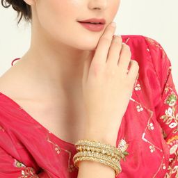 ZULKA Set of 2 Kundan & Cubic Zircon Stones-Studded Bangles image 3