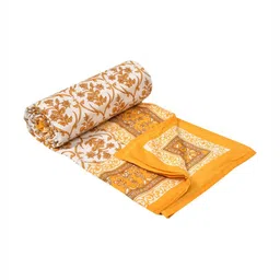 Sangria Yellow & White Floral Printed Cotton AC Room 150 GSM Single Dohar-image-87