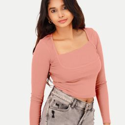 Radprix Scoop Neck Long Sleeves Cotton T-shirt-image-83