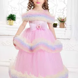 Lagorii Girls Pink Ruffle Net Gown With Embellishment Bow-40