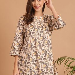 Kanvin Floral Printed Mandarin Collar Pure Cotton Kurti-image-86