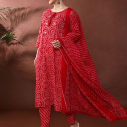 Anouk Bandhani Printed Sequinned Pure Cotton Kurta With Trousers And Dupatta image 4