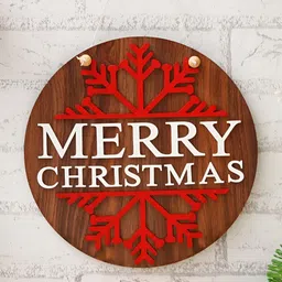 eCraftIndia Brown & White Textured Wooden Christmas Wall Hangings-38