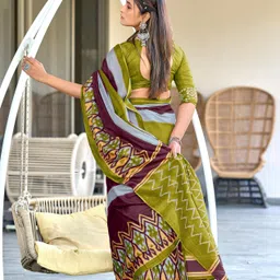 LeeliPeeri Designer Striped Block Print Saree image 2