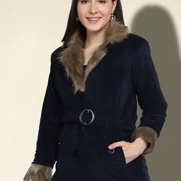 QIOA Asymmetric Closure Lapel Collar Velvet Parka Jacket-picture-46