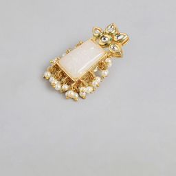 Anouk Gold-Plated Artificial Stones Studded And Beaded Geometric Shaped Drop Earrings image 2