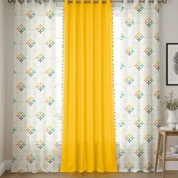 URBAN SPACE Yellow & White Set of 3 Floral Window Curtain-image-17