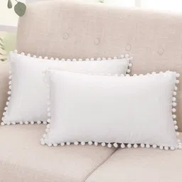 Cottonfry White 2 Pieces Jute Silk Rectangle Cushion Covers-18