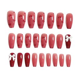 The Pink Truck Set Of 24 Reusable Artificial Nails - Red With Bow Design image 2