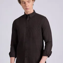 Espanshe Men Micro Checked Button-Down Collar Pure Cotton Casual Shirt-picture-7
