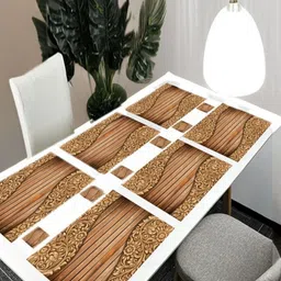 REVEXO 6Pc Brown Printed Rectangle Costers & Table Placemats-17