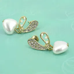 FIMBUL Stainless Steel Gold Plated Heart Shaped Drop Earrings-4