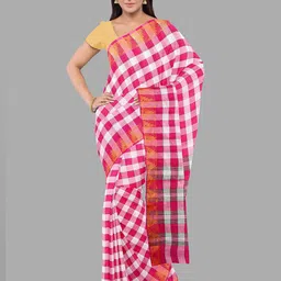 The Chennai Silks Checked Zari Pure Cotton Fusion Chettinad Saree-14