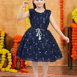 BAESD Girls Embellished Sequined Pure Wool Fit & Flare Dress-27