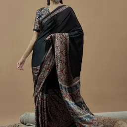 Anouk Ajrak Block Poly Crepe Block Print Saree image 5