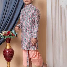 NFC CREATION Boys Ethnic Motifs Printed Regular Sequinned Dupion Silk Kurta with Dhoti Pants image 5