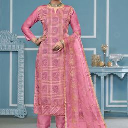 MANVAA Floral Printed Gotta Patti Roman Cotton Unstitched Dress Material-image-27