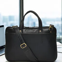 OLIVE MIST Unisex Leather Detachable Sling Strap Laptop Bag-32