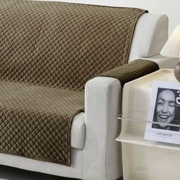 Fashion Throw Brown Checked Velvet 1 Piece Sofa Cover With Arms-image-61