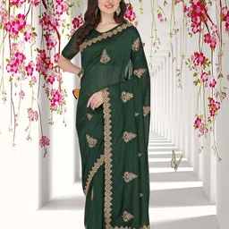 DIVASTRI Ethnic Motifs Embroidered Silk Blend Designer Saree-image-52