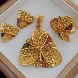 niva fashion Gold-Plated Floral Pendant With Earrings and Ring-image-34