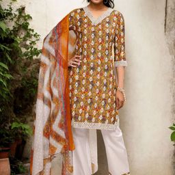 Anouk Women Floral Embroidered Regular Chikankari Kurta with Palazzos & With Dupatta-image-94