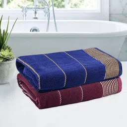 Myntra Elegant Homes Maroon & Blue 2 Cotton 450 GSM Bath Towel-49