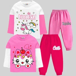 KUCHIPOO Girls Printed T-shirt with Pyjamas-image-14