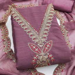 V3 FASHION STUDIO Embroidered Art Silk Unstitched Dress Material-image-76