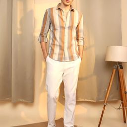 Campus Sutra Men Comfort Spread Collar Striped Polycotton Casual Shirt-picture-9