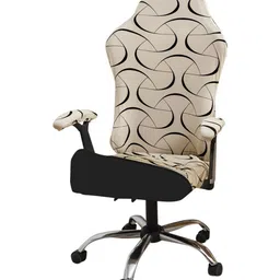 HOKIPO Beige & Black Abstract Printed Stretchable Computer Rotating Gaming Chair Cover-9