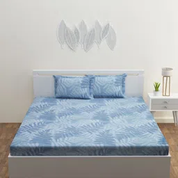 HAPPY HUES Blue & White Floral 180 TC King Bedsheet with 2 Pillow Covers-image-69