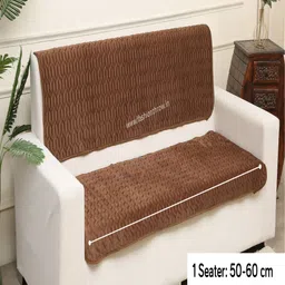 Fashion Throw Brown 2 Pieces Self Design 4 Seater Velvet Sofa Covers-image-23