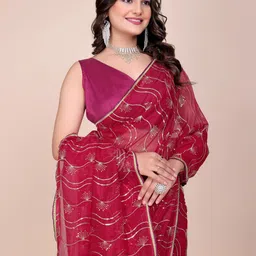 SILKWEAR Embellished Sequinned Supernet Saree-image-98
