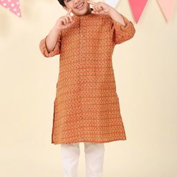 Fabindia Boys Geometric Printed Band Collar Kurta-20