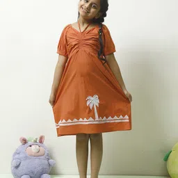 Athena Girl Bohemian Embroidered Tie-Up Neck Puff Sleeve Fit & Flare Dress-image-53
